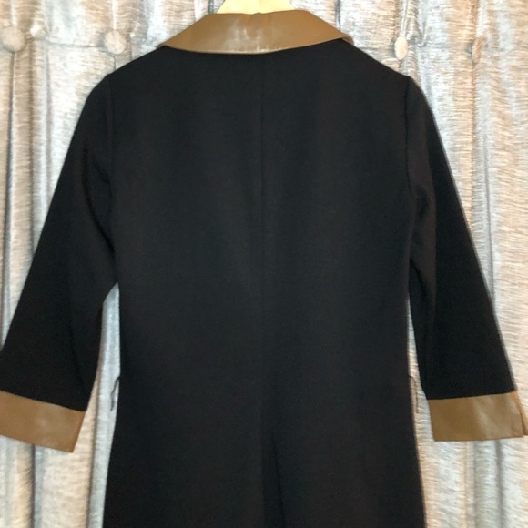 Doncaster Collection Black Collared Faux Wrap Dress with Leather Trim Size 2 - Picture 10 of 12